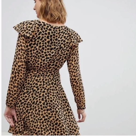 Free People- Leopard Print Frenchie Mini Wrap Dress with Long Sleeve - Picture 5 of 8